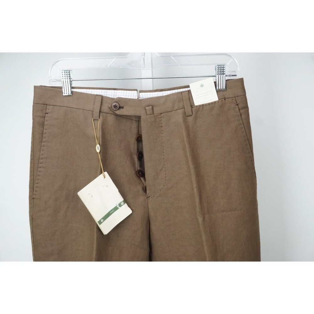 Luigi Borrelli Dark Brown Linen Cotton Blend Pants Sz 46 NEW